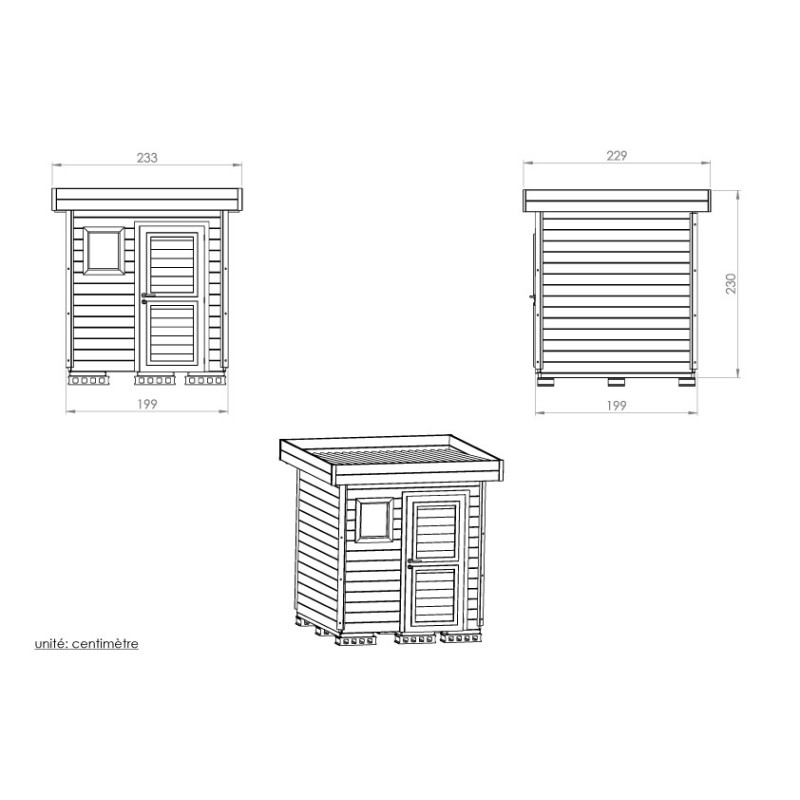 plan abri de jardin toit plat 200 x 200 cm - 3,51m2