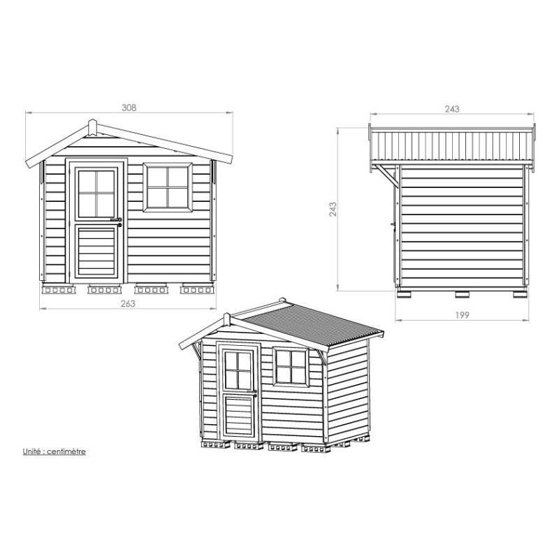 Plan abri de jardin 2 pentes 260 x 200 cm - 4,68m2